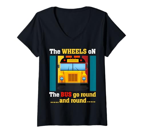 Damen Die Räder im Bus Fahren rund und rund Funny School T-Shirt mit V-Ausschnitt Damen Die Räder im Bus Fahren rund und rund Funny School T-Shirt mit V-Ausschnitt von Funny School Bus