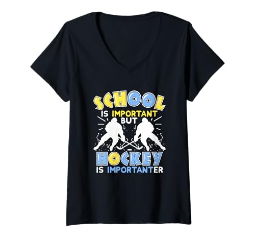 Damen Schule ist wichtig, Aber Eishockey wichtig T-Shirt mit V-Ausschnitt Damen Schule ist wichtig, Aber Eishockey wichtig T-Shirt mit V-Ausschnitt von Funny School Hockey Designs