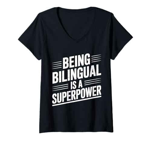 Damen Zweisprachiger Lehrer Lustiger ESL Lehrer T-Shirt mit V-Ausschnitt von Funny School Teacher Cool Bilingual Teacher Design