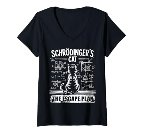 Damen Schrödinger's Cat Funny Escape Science Plan Design T-Shirt mit V-Ausschnitt Damen Schrödinger's Cat Funny Escape Science Plan Design T-Shirt mit V-Ausschnitt von Funny Schrödinger's Cat Science lover