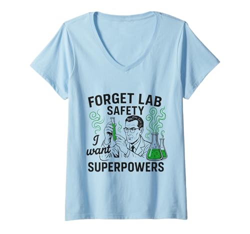 Damen Lustiger Retro Science Lab Safety Humor Superkräfte Wissenschaftler T-Shirt mit V-Ausschnitt Damen Lustiger Retro Science Lab Safety Humor Superkräfte Wissenschaftler T-Shirt mit V-Ausschnitt von Funny Science Lab Humor Chemistry Superpowers Tee