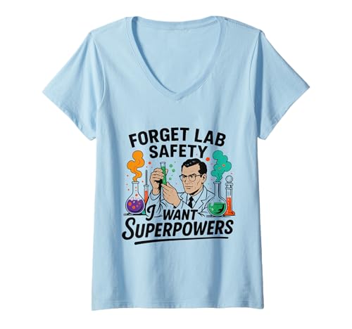 Damen Lustiger Retro Science Lab Safety Humor Superkräfte Wissenschaftler T-Shirt mit V-Ausschnitt Damen Lustiger Retro Science Lab Safety Humor Superkräfte Wissenschaftler T-Shirt mit V-Ausschnitt von Funny Science Lab Humor Chemistry Superpowers Tee