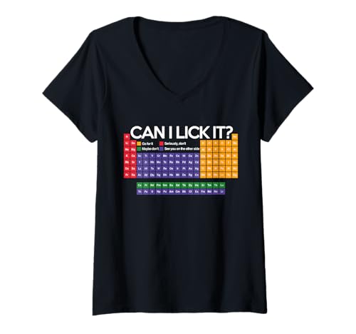 Damen Can I Lick It Periodensystem Lustiger Witz Wissenschaft Chemie Witz T-Shirt mit V-Ausschnitt Damen Can I Lick It Periodensystem Lustiger Witz Wissenschaft Chemie Witz T-Shirt mit V-Ausschnitt von Funny Science Periodic Table Chemistry Co