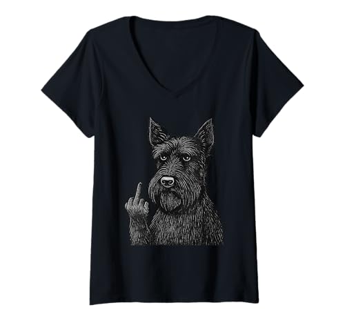 Damen Scottish Terrier Mittelfinger sarkastischer Hundeliebhaber T-Shirt mit V-Ausschnitt Damen Scottish Terrier Mittelfinger sarkastischer Hundeliebhaber T-Shirt mit V-Ausschnitt von Funny Scottie Flipping Off Dog Designs