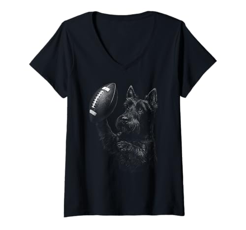 Damen Scottish Terrier American Football-Sport-Hundeliebhaber T-Shirt mit V-Ausschnitt Damen Scottish Terrier American Football-Sport-Hundeliebhaber T-Shirt mit V-Ausschnitt von Funny Scottie Football Dog Designs