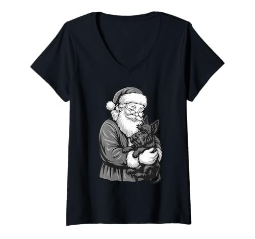 Damen Scottish Terrier Weihnachtsmann, Hundeliebhaber T-Shirt mit V-Ausschnitt Damen Scottish Terrier Weihnachtsmann, Hundeliebhaber T-Shirt mit V-Ausschnitt von Funny Scottie Holiday Dog Designs
