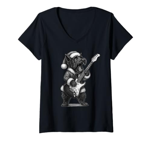 Damen Scottish Terrier spielt Gitarre Weihnachten Hundeliebhaber T-Shirt mit V-Ausschnitt Damen Scottish Terrier spielt Gitarre Weihnachten Hundeliebhaber T-Shirt mit V-Ausschnitt von Funny Scottie Rock Music Dog Designs