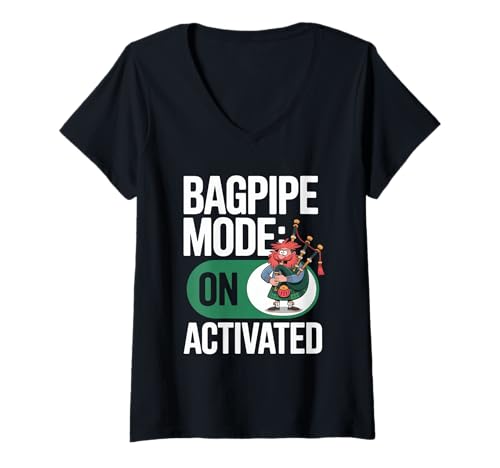 Damen Dudelsack-Modus, aktiviertes Shirt, lustiges schottisches Musik-T-Shirt T-Shirt mit V-Ausschnitt Damen Dudelsack-Modus, aktiviertes Shirt, lustiges schottisches Musik-T-Shirt T-Shirt mit V-Ausschnitt von Funny Scottish Music Vibes