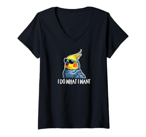 Damen Cute Bird Mens Womens Kids I Do What I Want Cockatiel Lover T-Shirt mit V-Ausschnitt von Funny Screaming Birb Parrot Gifts Shirts & Hoodies