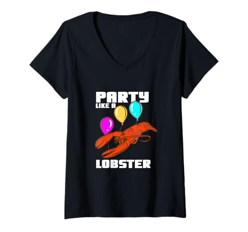 Damen Lustiger Hummer-Geburtstagsparty, Meeresfrüchte-Liebhaber, Krustentier-Witz T-Shirt mit V-Ausschnitt Damen Lustiger Hummer-Geburtstagsparty, Meeresfrüchte-Liebhaber, Krustentier-Witz T-Shirt mit V-Ausschnitt von Funny Seafood Humor Balloon Lobster Party Design