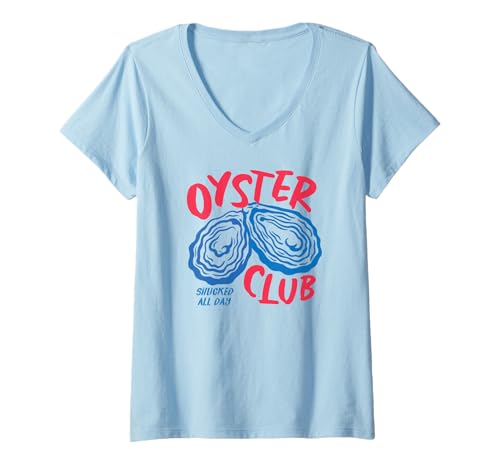 Damen Oyster Club Funny Shucked All Day Meeresfrüchte-Liebhaber Humor Beach T-Shirt mit V-Ausschnitt Damen Oyster Club Funny Shucked All Day Meeresfrüchte-Liebhaber Humor Beach T-Shirt mit V-Ausschnitt von Funny Seafood Humor Club Coastal Ocean Vibes Tee