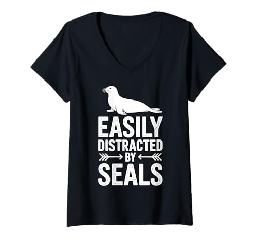 Damen Von Robben abgelenkt Funny Seal T-Shirt mit V-Ausschnitt Damen Von Robben abgelenkt Funny Seal T-Shirt mit V-Ausschnitt von Funny Seals Cool Seals Design