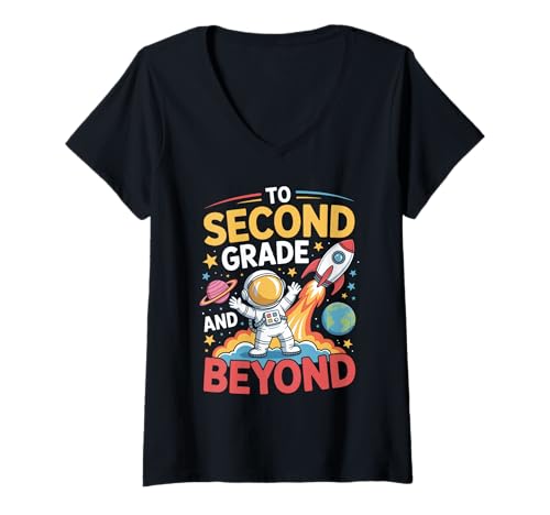 Damen In die zweite Klasse und darüber hinaus Space Astronaut Back to School T-Shirt mit V-Ausschnitt Damen In die zweite Klasse und darüber hinaus Space Astronaut Back to School T-Shirt mit V-Ausschnitt von Funny Second Grade Space Astronaut Back To School