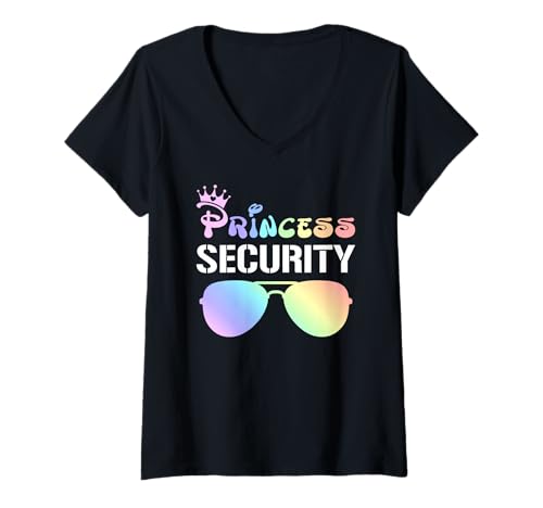 Damen Princess Security Squad Crown passende Sonnenbrille Geburtstag T-Shirt mit V-Ausschnitt von Funny Security Family Matching Vintage Costume