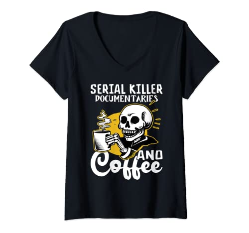 Damen Serial Killer Kaffee Gruseliges Halloween Kostüm T-Shirt mit V-Ausschnitt Damen Serial Killer Kaffee Gruseliges Halloween Kostüm T-Shirt mit V-Ausschnitt von Funny Serial Killers Documentary Halloween