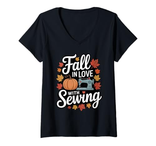 Damen Thanksgiving Verlieben Sie Sich in das Nähen von Herbsthandwerk T-Shirt mit V-Ausschnitt Damen Thanksgiving Verlieben Sie Sich in das Nähen von Herbsthandwerk T-Shirt mit V-Ausschnitt von Funny Sewing Lover Thanksgiving & Fall Apparel
