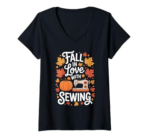 Damen Verlieben Sie Sich in das Nähen, Erntedankfest, Herbsthandwerk T-Shirt mit V-Ausschnitt Damen Verlieben Sie Sich in das Nähen, Erntedankfest, Herbsthandwerk T-Shirt mit V-Ausschnitt von Funny Sewing Lover Thanksgiving & Fall Apparel