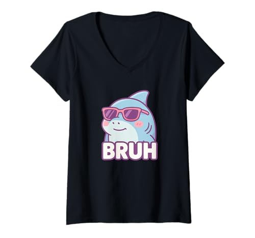 Damen Lustiger Bruh Witz Bro Shark Lover Ocean Wildlife Humor T-Shirt mit V-Ausschnitt Damen Lustiger Bruh Witz Bro Shark Lover Ocean Wildlife Humor T-Shirt mit V-Ausschnitt von Funny Shark Animal Lover Themed Gifts