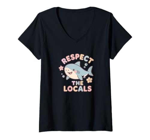 Damen Süßer Respekt, die Einheimischen scherzen, Hailiebhaber, Meerestiere, Summen T-Shirt mit V-Ausschnitt Damen Süßer Respekt, die Einheimischen scherzen, Hailiebhaber, Meerestiere, Summen T-Shirt mit V-Ausschnitt von Funny Shark Animal Lover Themed Gifts