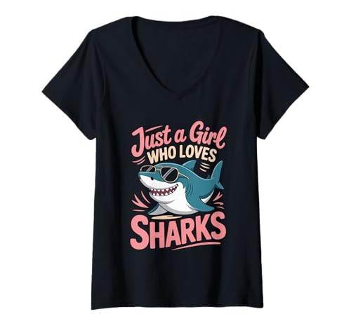 Damen Just A Girl Who Loves Sharks for Girls Lustige Geschenkidee Hai T-Shirt mit V-Ausschnitt Damen Just A Girl Who Loves Sharks for Girls Lustige Geschenkidee Hai T-Shirt mit V-Ausschnitt von Funny Shark Colorful