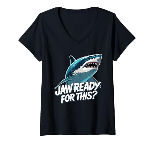 Damen Jaw Ready for This Shark Design T-Shirt mit V-Ausschnitt Damen Jaw Ready for This Shark Design T-Shirt mit V-Ausschnitt von Funny Shark Enthusiast Ocean Humor
