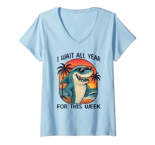Damen Retro Ich warte das ganze Jahr auf diese Woche - Funny Shark Lovers T-Shirt mit V-Ausschnitt Damen Retro Ich warte das ganze Jahr auf diese Woche - Funny Shark Lovers T-Shirt mit V-Ausschnitt von Funny Shark Lover Apparel Tee Shark Awareness Week
