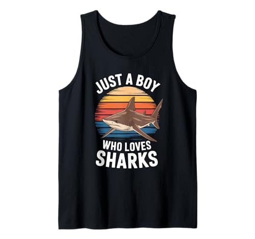 Herren Just a Boy Who Loves Sharks Retro Vintage Sunset Shark Lover Tank Top von Funny Shark Lover Apparel for Men Women