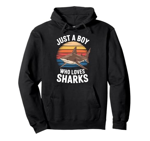 Just a Boy Who Loves Sharks Retro Vintage Sunset Shark Lover Pullover Hoodie von Funny Shark Lover Apparel for Men Women