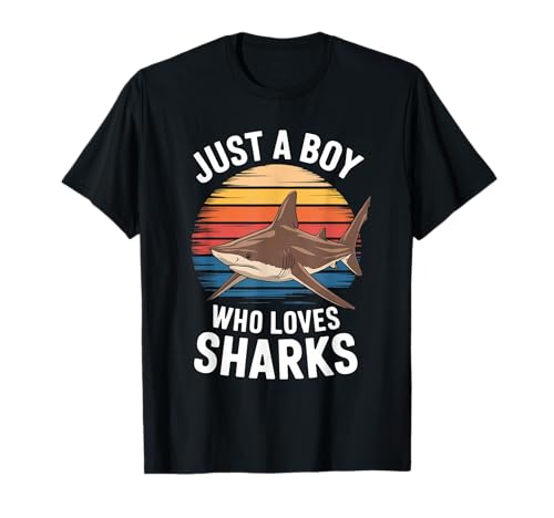 Just a Boy Who Loves Sharks Retro Vintage Sunset Shark Lover T-Shirt von Funny Shark Lover Apparel for Men Women