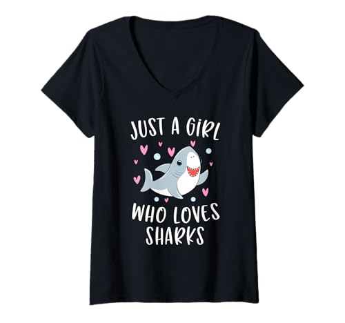 Damen Süßes Hai-Hemd für Mädchen, nur EIN Mädchen, das Haie liebt T-Shirt mit V-Ausschnitt Damen Süßes Hai-Hemd für Mädchen, nur EIN Mädchen, das Haie liebt T-Shirt mit V-Ausschnitt von Funny Shark Lovers Shirts For Girls
