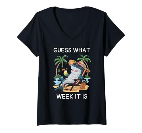 Damen Cool Shark 2025 Week Ratet mal, welche Woche es ist Lustiger Hailiebhaber T-Shirt mit V-Ausschnitt Damen Cool Shark 2025 Week Ratet mal, welche Woche es ist Lustiger Hailiebhaber T-Shirt mit V-Ausschnitt von Funny Shark Summer Vacation For Men Women Kids Tee