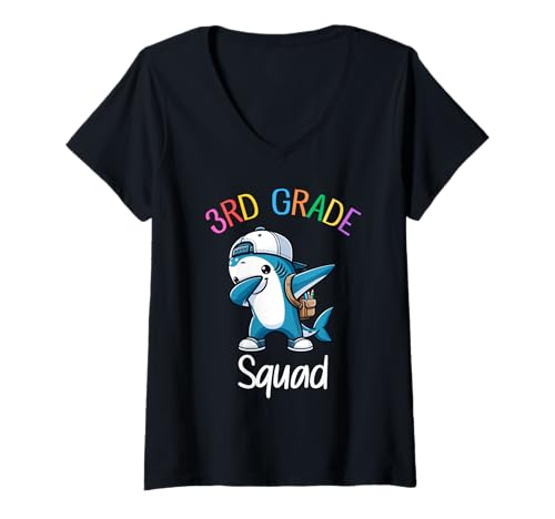 Damen Squad Shark Dabbing, Kinder der 1. Klasse, zurück zur Schule T-Shirt mit V-Ausschnitt Damen Squad Shark Dabbing, Kinder der 1. Klasse, zurück zur Schule T-Shirt mit V-Ausschnitt von Funny Shark Team Back to School Kids Boys Girls