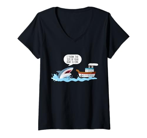 Damen Ich denke, die Größe Ihres Bootes ist in Ordnung! Lustige Hai-Zitate. T-Shirt mit V-Ausschnitt Damen Ich denke, die Größe Ihres Bootes ist in Ordnung! Lustige Hai-Zitate. T-Shirt mit V-Ausschnitt von Funny Sharks Designs Collection