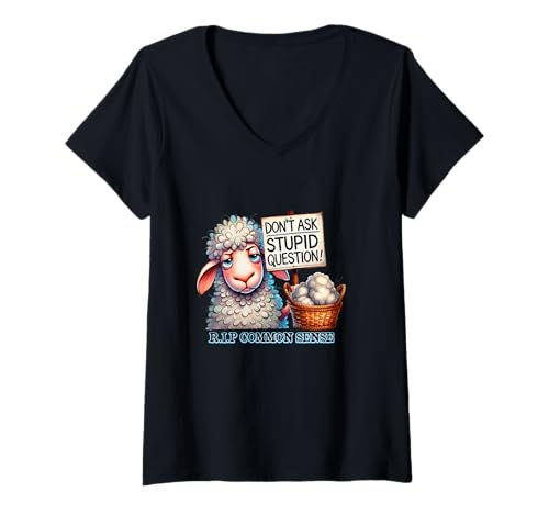Damen Schaf mit sarkastischem Zitat - Don't Ask Stupid Question T-Shirt mit V-Ausschnitt Damen Schaf mit sarkastischem Zitat - Don't Ask Stupid Question T-Shirt mit V-Ausschnitt von Funny Sheep - Don't Ask Stupid Question