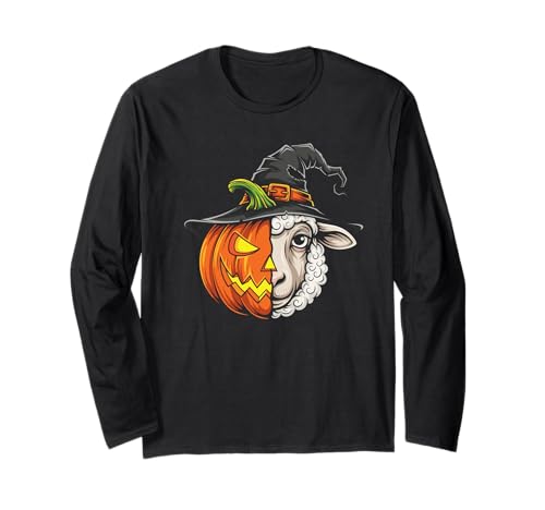 Jack O Laterne mit Schaf, Kürbis, Halloween, Kinder, Herren und Damen Langarmshirt von Funny Sheep Lovers Halloween Pumpkin Outfits