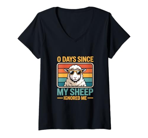 Damen 0 Tage, seit Mein Schaf Mich ignoriert hat Sheep Farmer Lover T-Shirt mit V-Ausschnitt von Funny Sheep Shirts For Men Women Gift