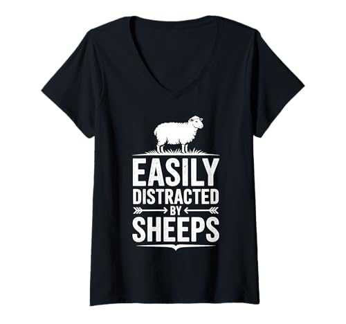 Damen Abgelenkt von Schafen Lustiges Schaf T-Shirt mit V-Ausschnitt von Funny Sheeps Cool Sheep Design