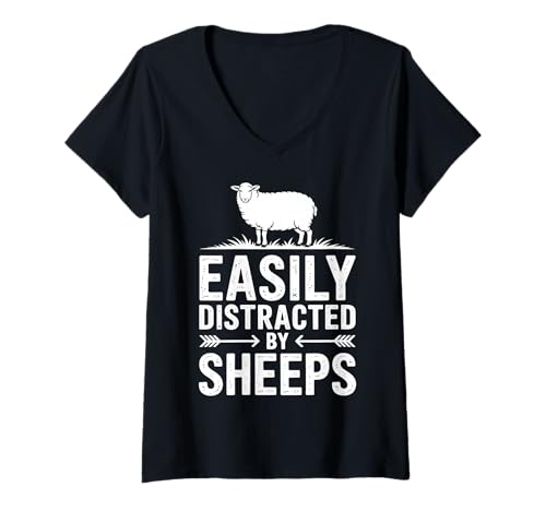 Damen Abgelenkt von Schafen Lustiges Schaf T-Shirt mit V-Ausschnitt Damen Abgelenkt von Schafen Lustiges Schaf T-Shirt mit V-Ausschnitt von Funny Sheeps Cool Sheep Designs