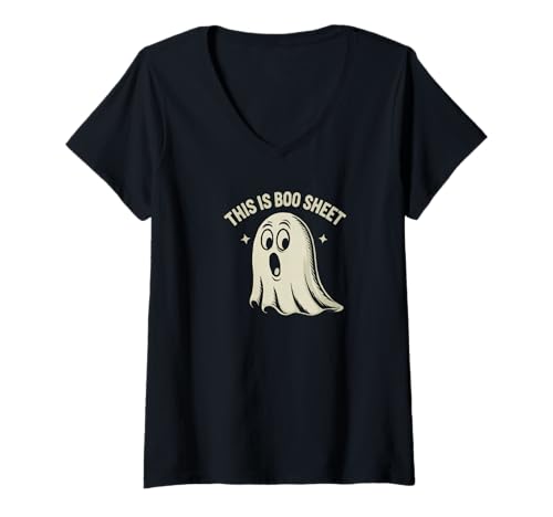 Damen Lustiges Laken Gespenst Halloween T-Shirt mit V-Ausschnitt Damen Lustiges Laken Gespenst Halloween T-Shirt mit V-Ausschnitt von Funny Sheet Boo Outfits for Men Women and Kids