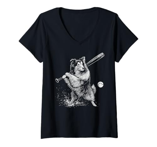 Damen Shetland Sheepdog Baseball, Sport-Hundeliebhaber T-Shirt mit V-Ausschnitt Damen Shetland Sheepdog Baseball, Sport-Hundeliebhaber T-Shirt mit V-Ausschnitt von Funny Sheltie Baseball Player Dog Designs