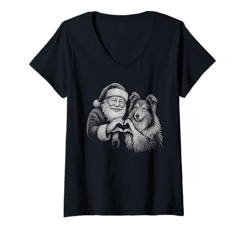 Damen Shetland Sheepdog Weihnachtsmann Herzform Weihnachten Hund T-Shirt mit V-Ausschnitt Damen Shetland Sheepdog Weihnachtsmann Herzform Weihnachten Hund T-Shirt mit V-Ausschnitt von Funny Sheltie Holiday Dog Designs