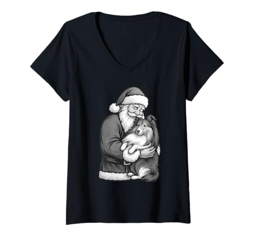 Damen Shetland Sheepdog Weihnachtsmann Weihnachten Hundeliebhaber T-Shirt mit V-Ausschnitt Damen Shetland Sheepdog Weihnachtsmann Weihnachten Hundeliebhaber T-Shirt mit V-Ausschnitt von Funny Sheltie Holiday Dog Designs