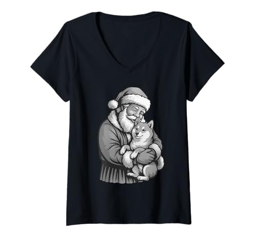 Damen Shiba Inu Weihnachtsmann für Hundeliebhaber T-Shirt mit V-Ausschnitt Damen Shiba Inu Weihnachtsmann für Hundeliebhaber T-Shirt mit V-Ausschnitt von Funny Shiba Holiday Dog Designs