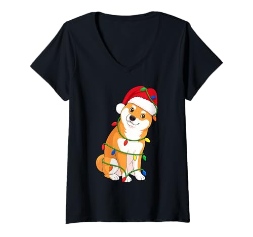 Damen Shiba Inu Weihnachtsbaumbeleuchtung Urlaub Hundeliebhaber T-Shirt mit V-Ausschnitt Damen Shiba Inu Weihnachtsbaumbeleuchtung Urlaub Hundeliebhaber T-Shirt mit V-Ausschnitt von Funny Shiba Xmas Tree Dog Designs