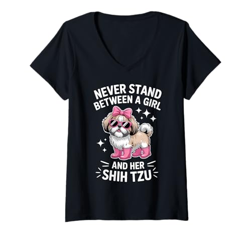 Damen Shih Tzu Mädchen Lustiger Shih Tzu T-Shirt mit V-Ausschnitt Damen Shih Tzu Mädchen Lustiger Shih Tzu T-Shirt mit V-Ausschnitt von Funny Shih Tzu Cool Shih Tzu Girl Design