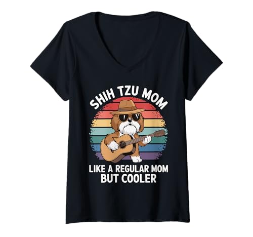 Damen Shih Tzu Mom Lustiger Hund Mutter Retro Geschenk für Shih Tzu Liebhaber T-Shirt mit V-Ausschnitt von Funny Shih Tzu Dog Mom Gift Women Shitzu Mommy