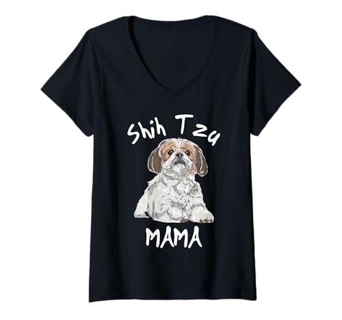 Damen Süße Shih Tzu Mama T-Shirt mit V-Ausschnitt Damen Süße Shih Tzu Mama T-Shirt mit V-Ausschnitt von Funny Shih Tzu Lover Gifts