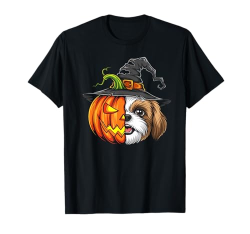Shih Tzu Kürbis Jack O Laterne Halloween Kinder Herren Damen T-Shirt von Funny Shih Tzu Lovers Halloween Pumpkin Outfits
