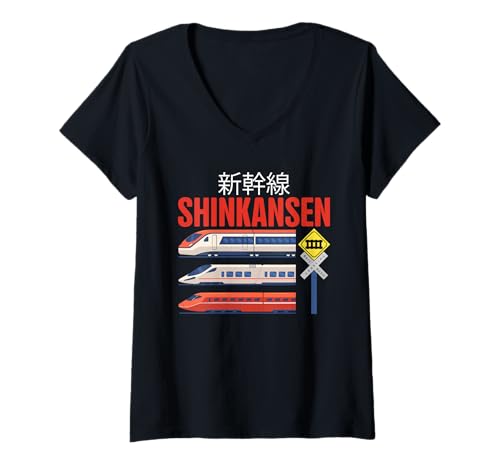 Damen Shinkansen Zug Lustig Japanische Zug Lokomotive Liebhaber T-Shirt mit V-Ausschnitt Damen Shinkansen Zug Lustig Japanische Zug Lokomotive Liebhaber T-Shirt mit V-Ausschnitt von Funny Shinkansen Train Lover Apparel