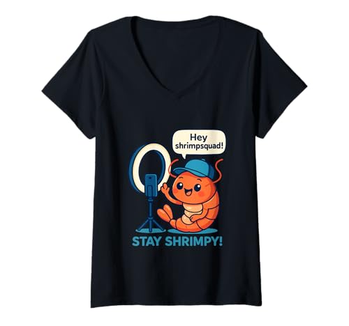 Damen Stay Shrimpy Prawn for Shrimp Squad Shrimp Lover T-Shirt mit V-Ausschnitt Damen Stay Shrimpy Prawn for Shrimp Squad Shrimp Lover T-Shirt mit V-Ausschnitt von Funny Shrimp Gift for Seafood Lovers
